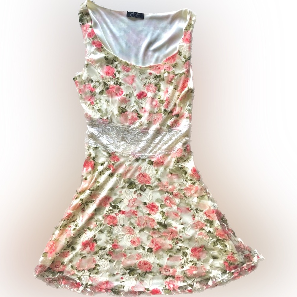 Rose Floral Dress with Lace around the Waist.